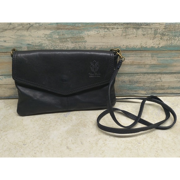 Vera Pelle Handbags - Vera Pelle Italian Black Leather Small Crossbody Purse
